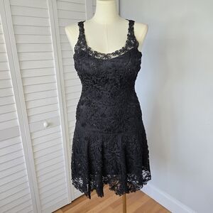 Sue Wong Black Lace Beaded Cocktail Dress Size 8 Gothic Romantic Evening Party